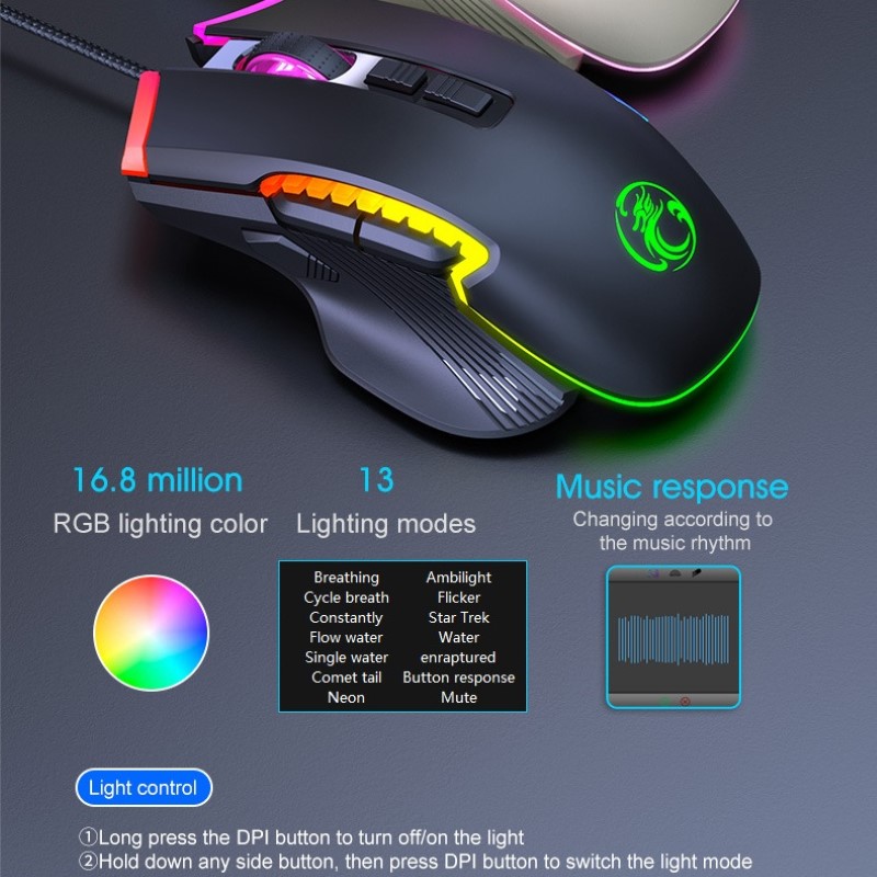 Chuột Led RGB gaming T70 7200dpi công thái học chống mỏi cổ tay Cho máy tính laptop hàng nhập khẩu