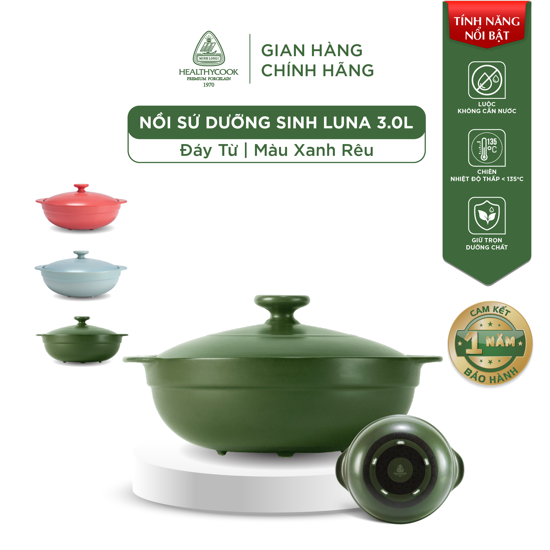 Nồi Sứ Dưỡng Sinh Minh Long Healthy Cook Healthy Cook Luna 3.0 L - Dùng Cho Bếp Từ