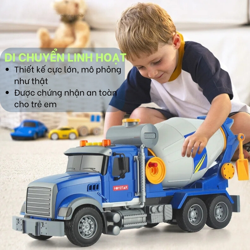 Xe Bồn Trộn Bê Tông Đồ Chơi Toystar Cho Bé, Xe Bê Tông Đồ Chơi Cỡ Lớn Có Đèn Nhạc