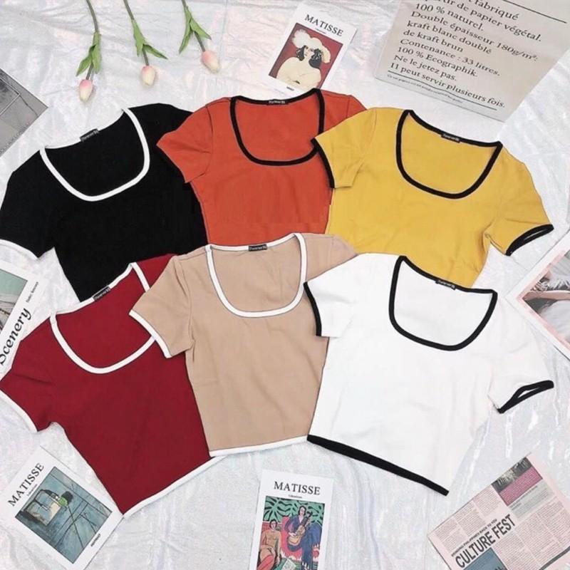 Áo croptop cổ vuông có viền nữ tay ngắn ôm body MADELA, vải cotton mềm mịn thoáng mái, kiểu dáng ôm body trẻ trung năng động dễ phối đồ, có nhiều màu và đủ size để lựa chọn - ACTN02