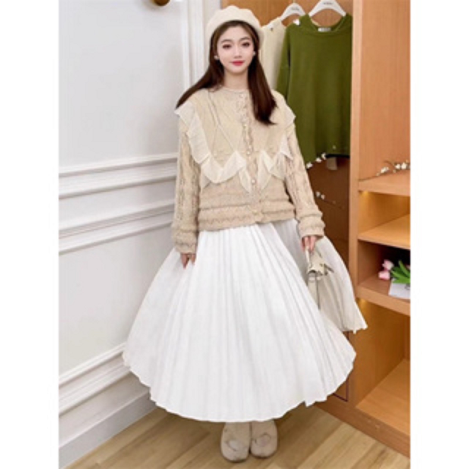 Sét đầm bầu áo len mỏng bầu phối cùng đầm 2 dây siêu dễ thương hàng qc - mặc giao mùa thu đông 0411-020