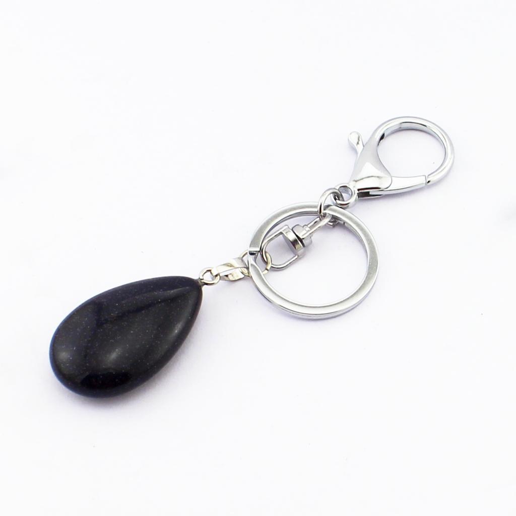 2X Cute Waterdrop SHape Gemstone Pendant Keychain Keyring DIY Dark Blue