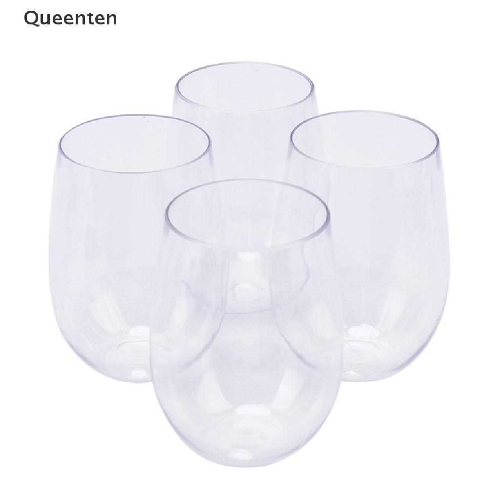 Queenten 4 Pcs Unbreakable Wine Glasses Shatterproof Plastic Glass Safe Reusable Beer Cup QT