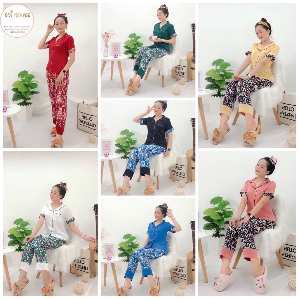 BỘ MẶC NHÀ PIZAMA LỤA NHIHOUSE71 QUẦN DÀI TAY NGẮN ÁO TRƠN PHỐI QUẦN HỌA TIẾT