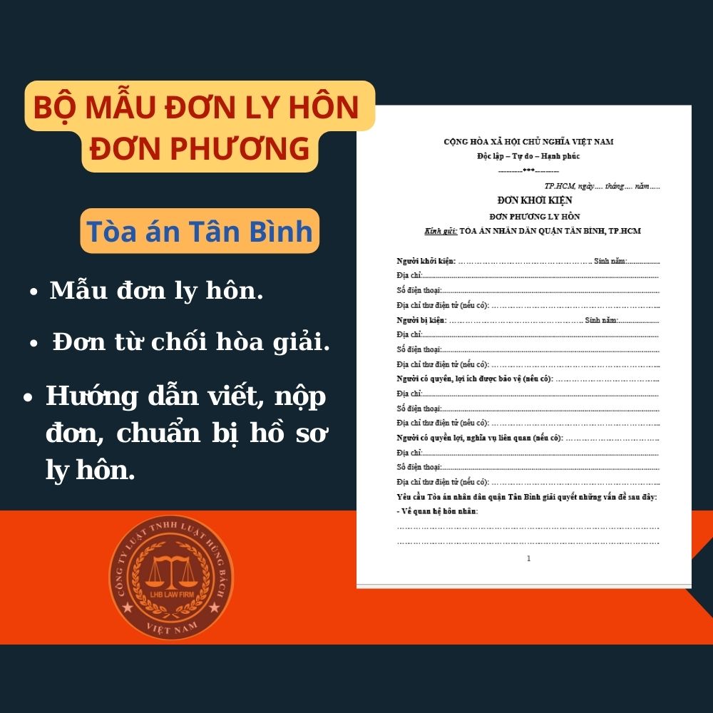Mẫu đơn ly hôn đơn phương Tòa án quận Tân Bình + tài liệu hướng dẫn chi tiết