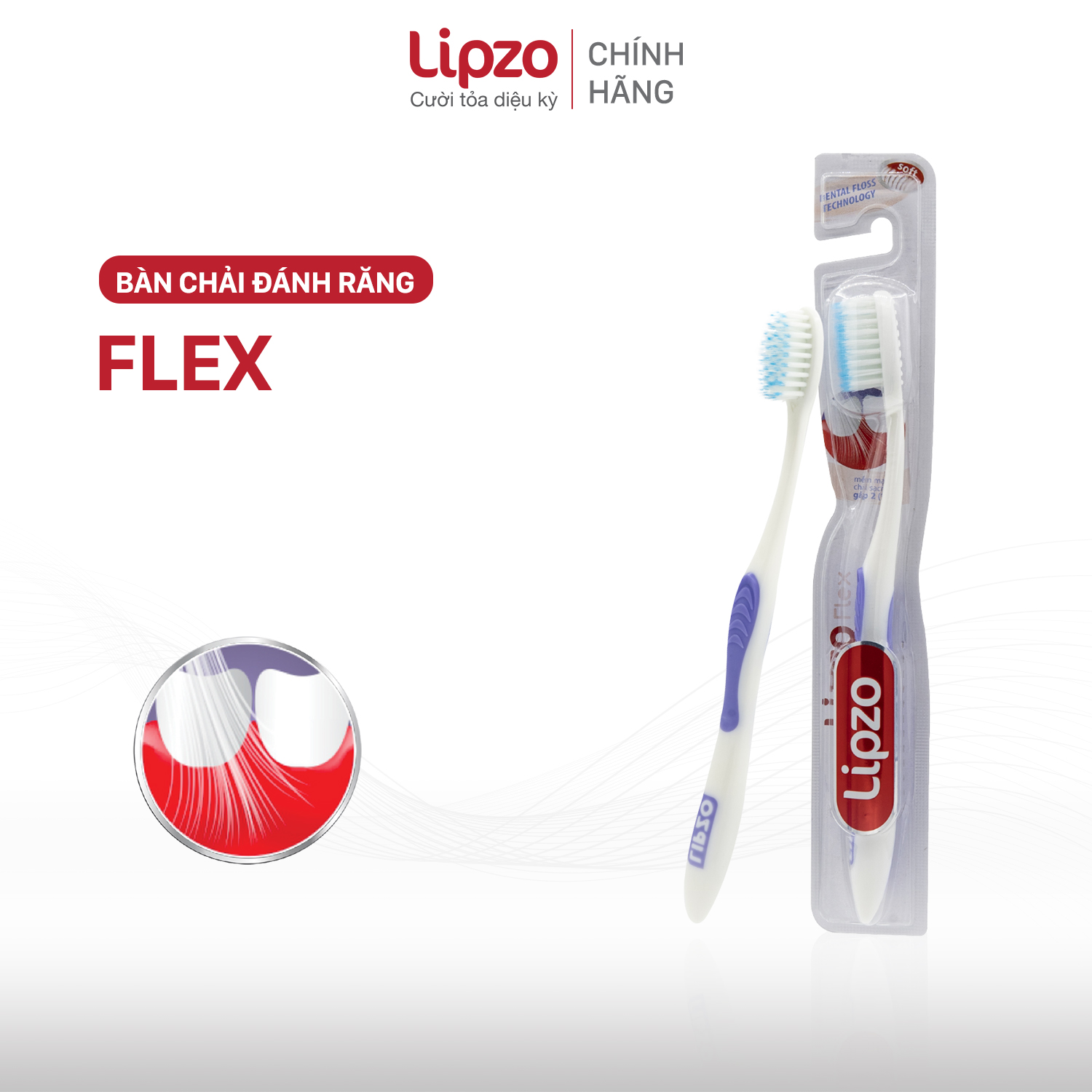 Bàn Chải Đánh Răng LIPZO Flex Khay Công Nghệ Lông Chỉ Tơ Nha Khoa Dành Cho Người Lớn