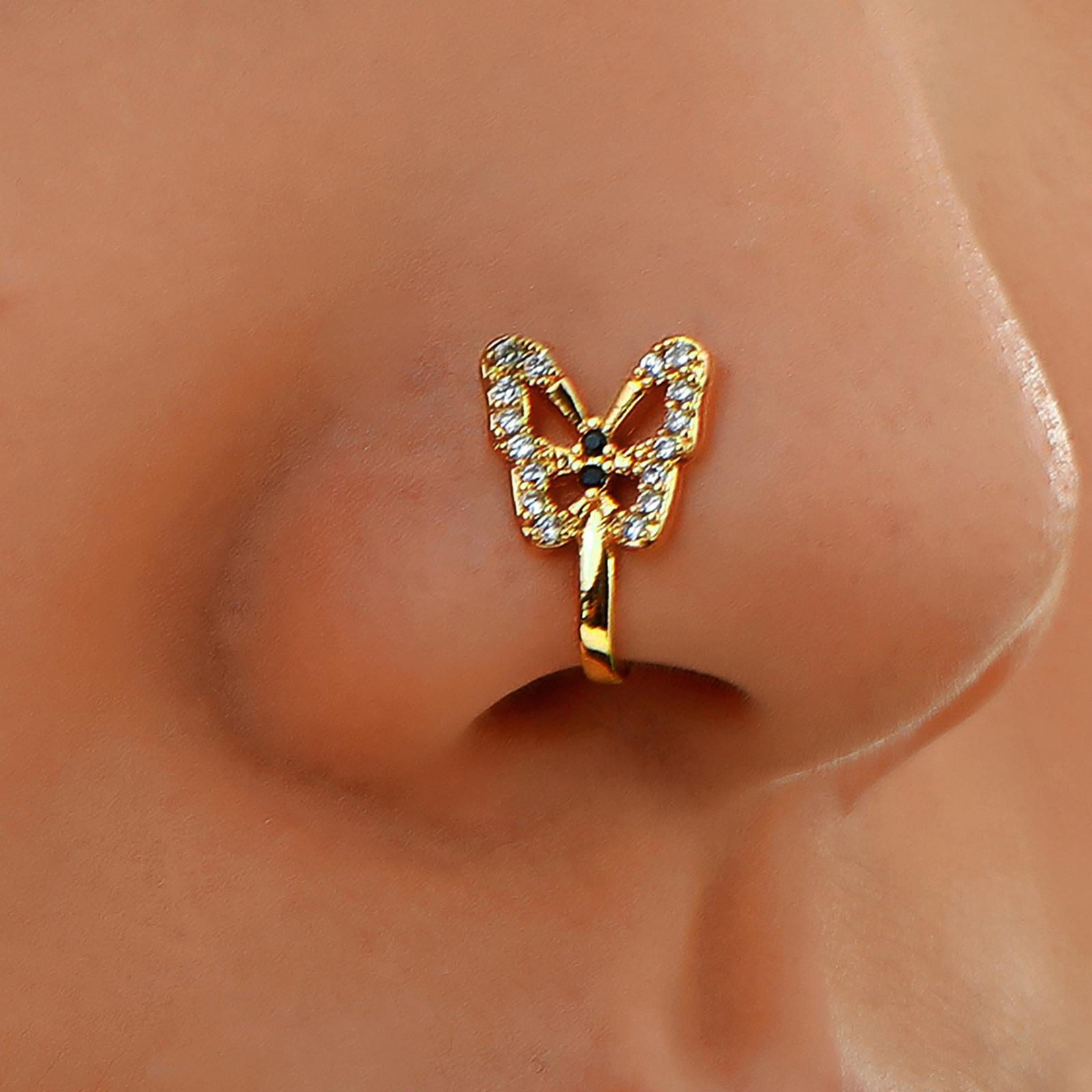 Fake Nose Rhinestone Copper No Piercing Clip on Nose for Women Men