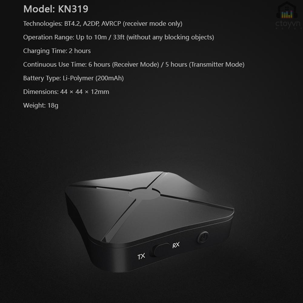 Thiết bị thu phát âm thanh Bluetooth KN319 2 trong 1 3.5mm AUX cho TV