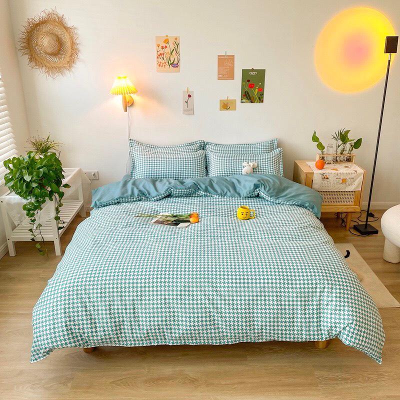 Bộ chăn ga gối Cotton poly M2T bedding, vỏ chăn mền, drap ga giường và 2 vỏ gối nằm, PL zoma xanh