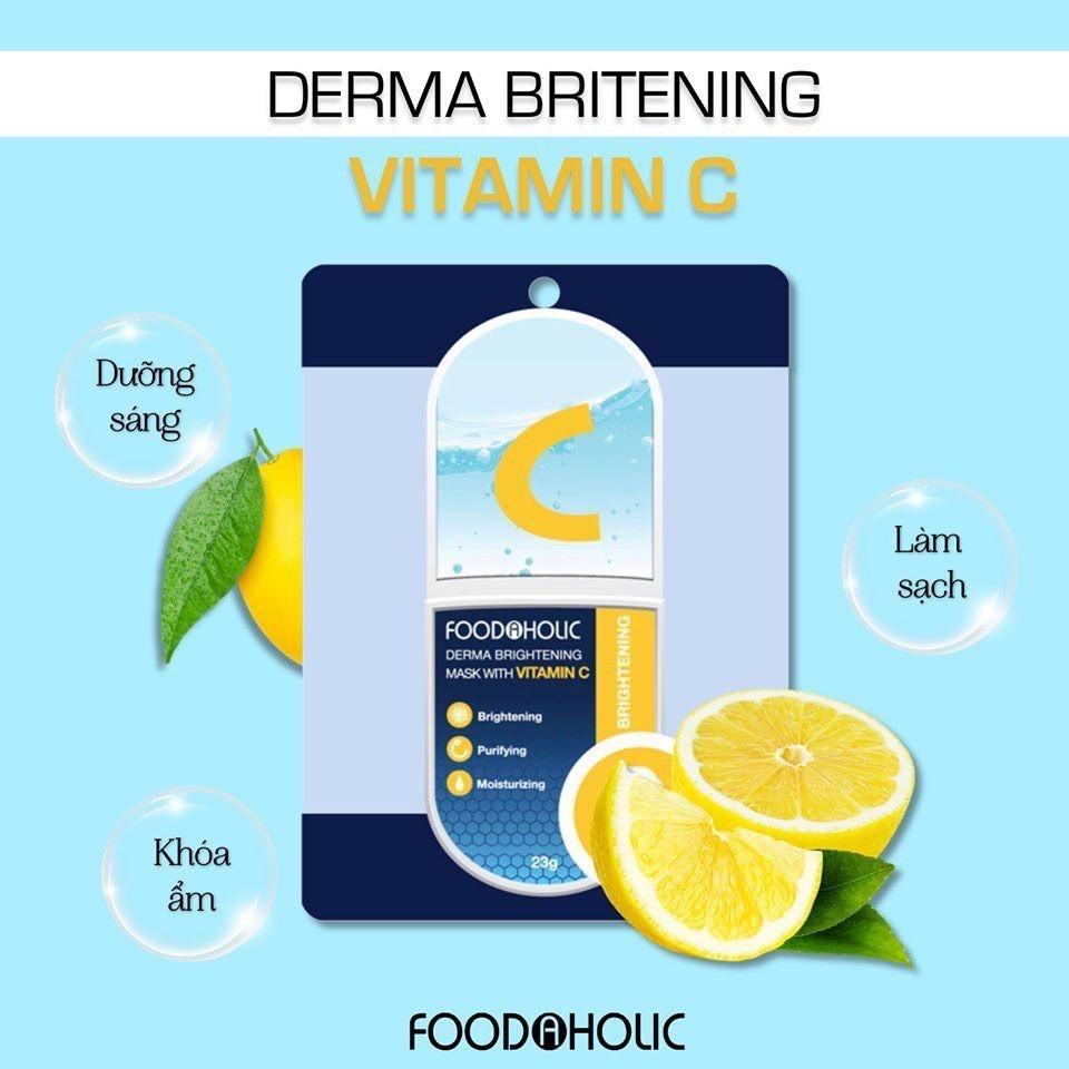 Mặt Nạ tinh chất Vitamin C Dưỡng Trắng, mờ Thâm Foodaholic Derma Brightening Mask With VITAMIN C 23g