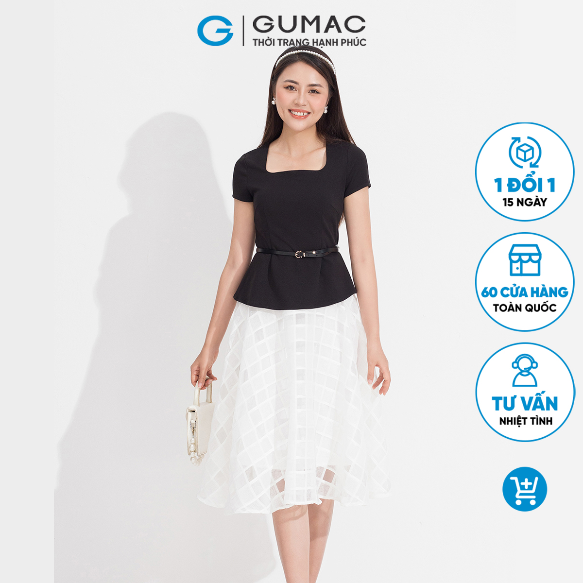 Chân váy xòe lưới vuông GUMAC VD05009