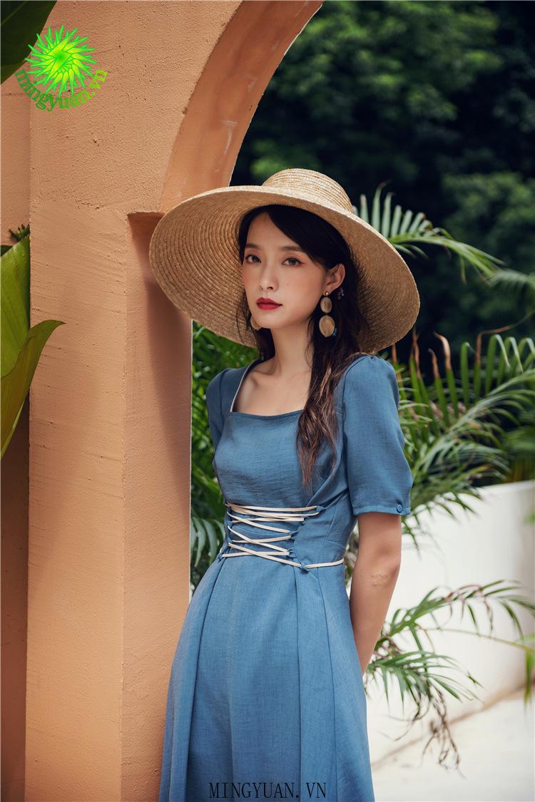 Đầm Nữ Dáng Dài Cổ Vuông Phong Cách Retro