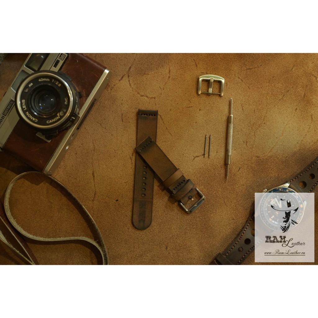 DÂY ĐỒNG HỒ DA SÁP NGỰA NÂU ĐẤT  - RAM SIMPLE 1 - ĐỦ SIZE 18, 20, 22MM, APPLE WATCH