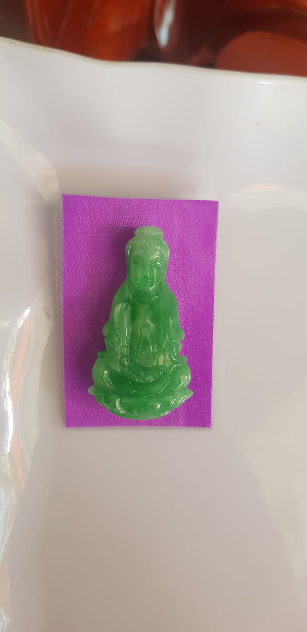 Mặt dây chuyền Nữ Phật Quan Âm Ngồi đẹp đá ngọc cẩm thạch tự nhiên đẹp Size vừa nhỏ Cao 40mm x N20mm x S6mm Màu xanh lý đều bóng đẹp các Chị về bọc vàng đeo đẹp ạ