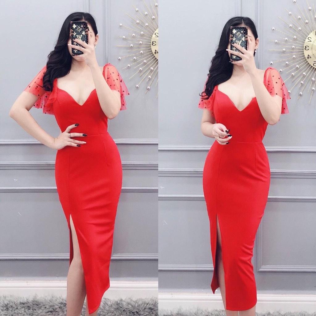 Đầm body phối ren chấm bi siêu đẹp