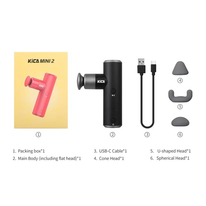 Máy Massaga Cầm Tay Kica Mini 2, Mát Xa Toàn Thân Với 3 Đầu Thay Thế và 4 Cấp Độ Hỗ Trợ Mát Xa Chuyên Sâu, Giảm Đau Cơ, Cứng Khớp - Hàng chính hãng