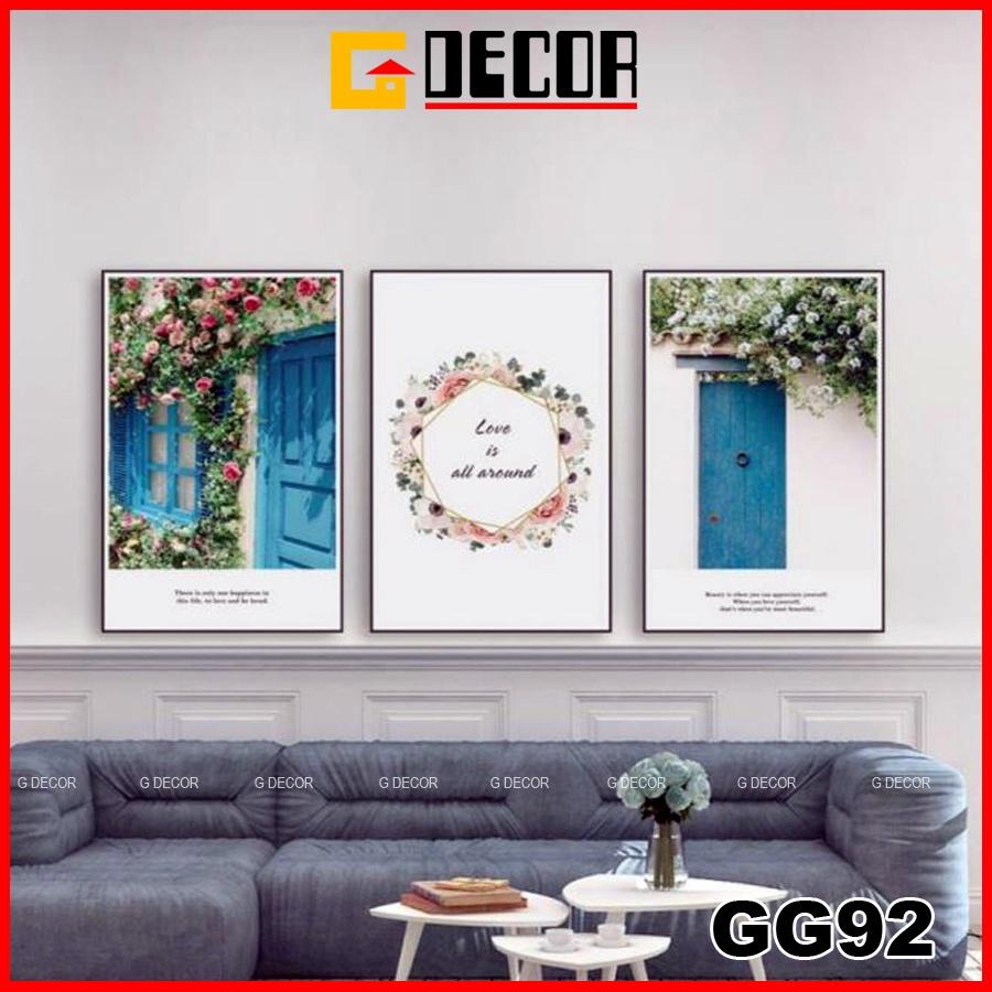 Tranh treo tường canvas khung gỗ 3 bức phong cách hiện đại Bắc Âu tranh hoa trang trí phòng khách phòng ngủ spa 92
