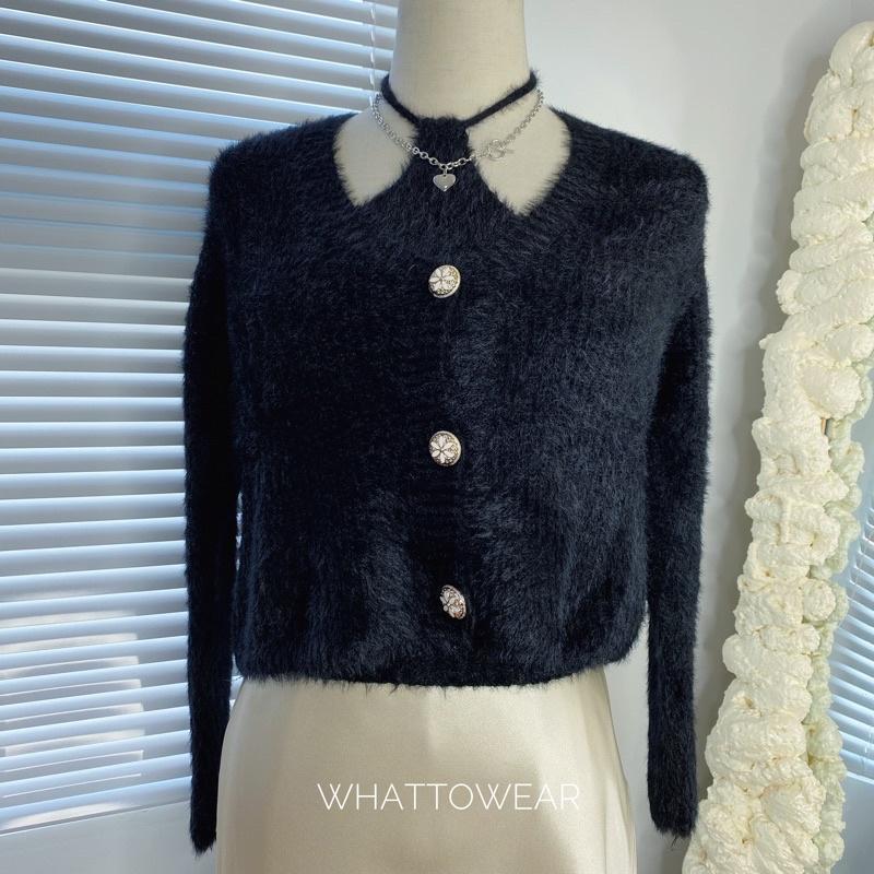 Set áo cardigan và áo yếm cột dây len lông