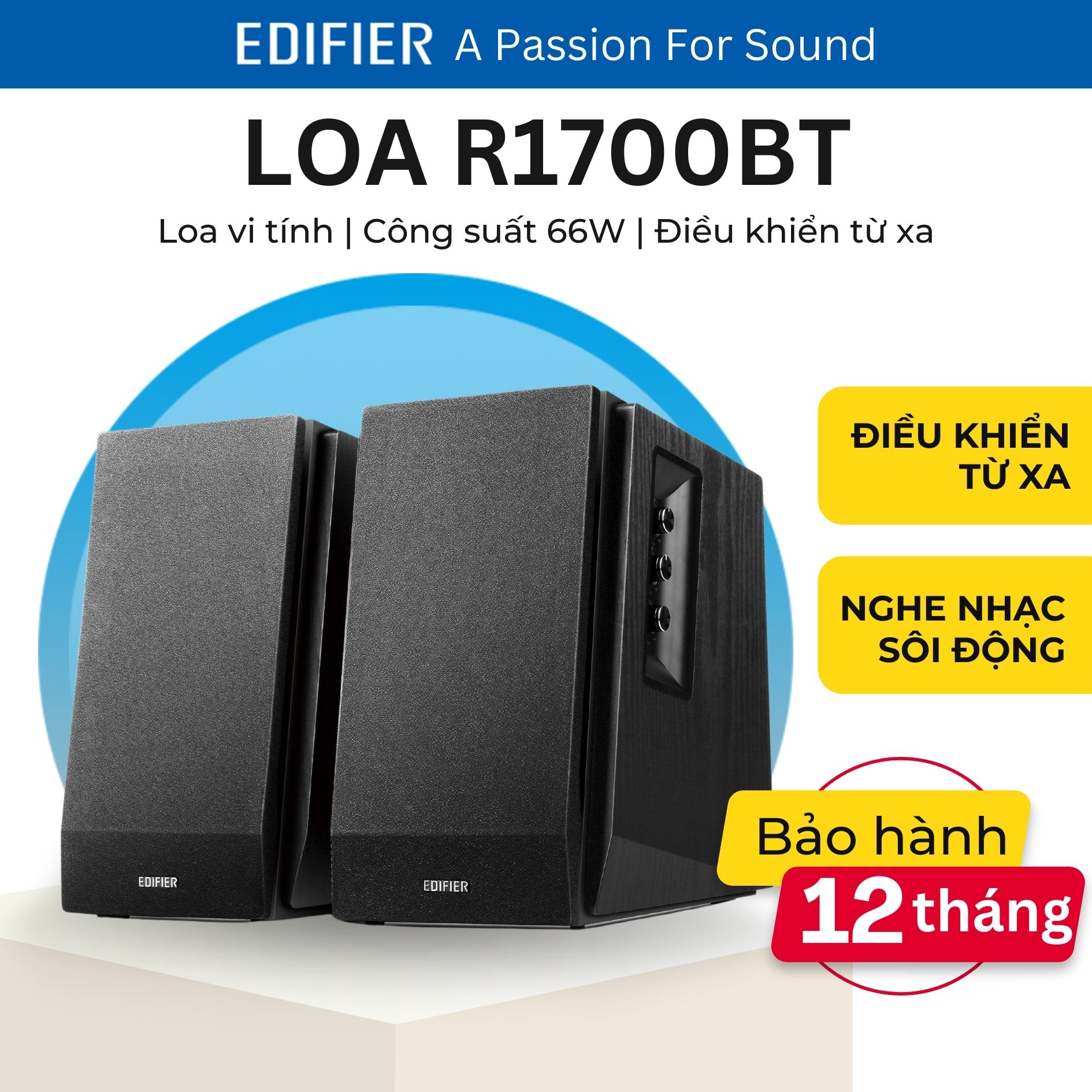 Loa Edifier R1700BT Bluetooth 5.1 | Kết nối máy tính để bàn qua RCA | Công suất 66W | Điều khiển từ xa | Âm thanh cao cấp - Hàng chính hãng