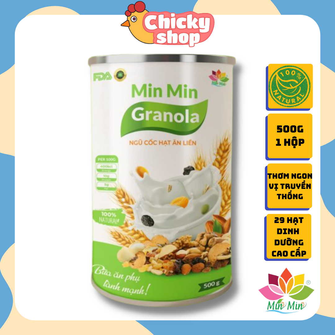 Ngũ cốc hạt ăn liền Granola Min Min, ngũ cốc dinh dưỡng dạng hạt ăn liền (hộp 500g)