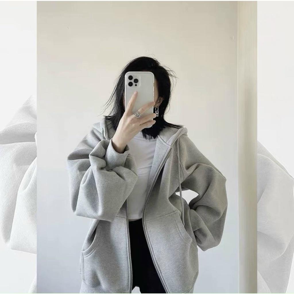 Áo khoác nỉ hoodie trơn Unisex - Tay Phồng dài form rộng có mũ dáng suông ulzzang nam nữ U453