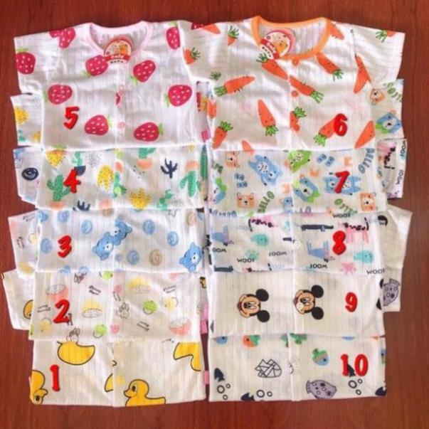 Sét 5 Bộ Cotton Giấy Cài Khuy Giữa Cho Bé Từ 5-14kg - Quần Áo Trẻ Sơ Sinh