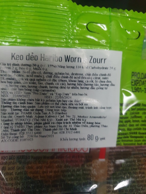 Kẹo Dẻo Haribo Worms Zourr 80G