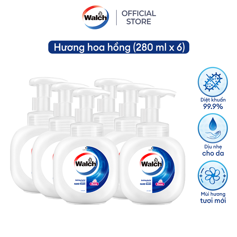 Combo 6 Bọt rửa tay kháng khuẩn Walch dưỡng da tay mềm mịn (280ml)