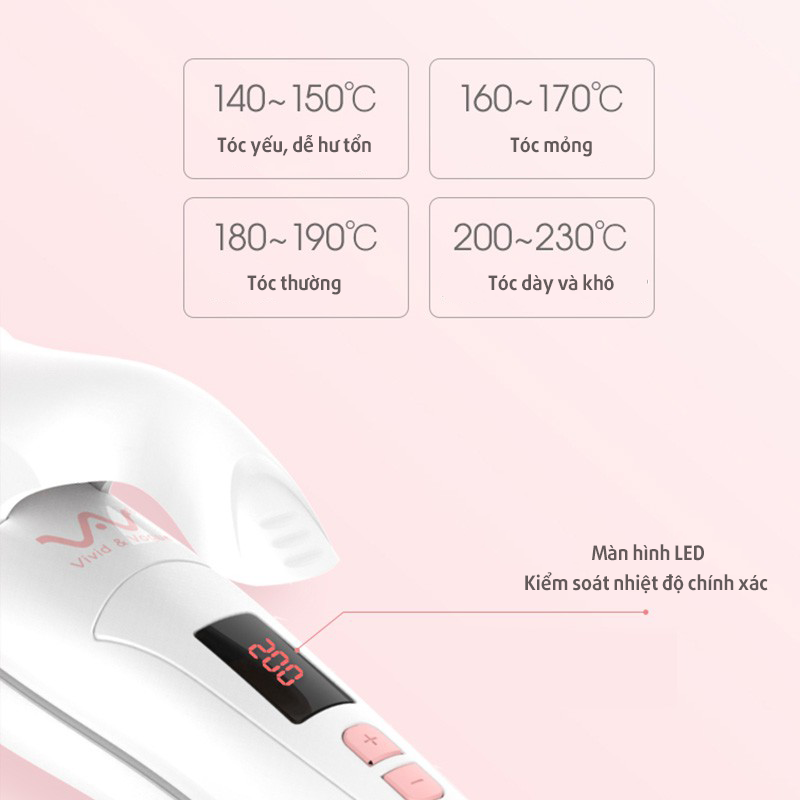 Máy ép thẳng & uốn xoăn VIVID&VOGUE®️ VAV055A, máy làm xoăn trục 32mm, máy ép tóc chỉnh nhiệt độ dành cho mọi loại tóc