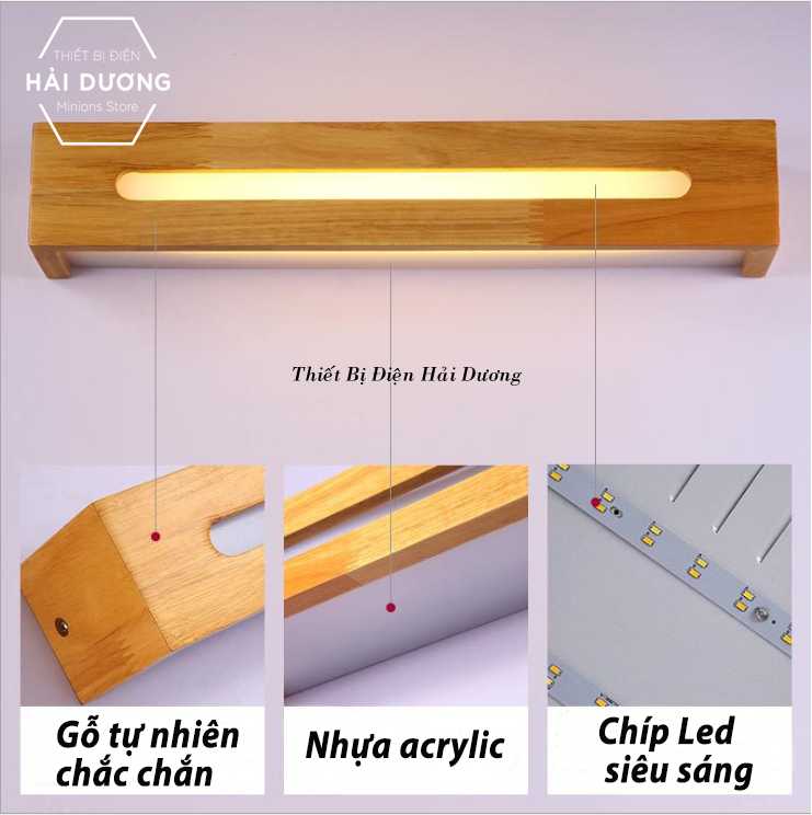 Đèn Tường Trang Trí Decor Hình Chữ Nhật Thân Gỗ Phong Cách Bắc Âu DT-161G - Led Siêu Sáng - Có Video
