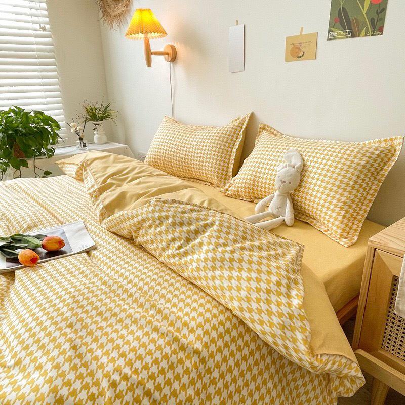Bộ chăn ga gối Cotton poly M2T bedding, vỏ chăn mền, drap ga giường và 2 vỏ gối nằm,Pl roma vàng
