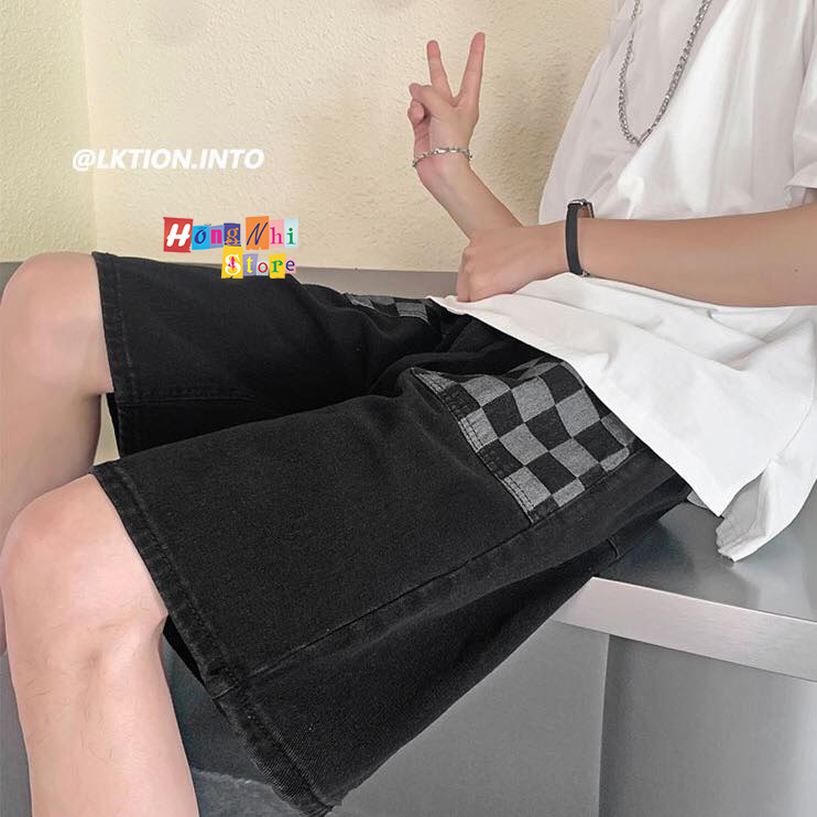 Quần Short Jean Đùi Nam Caro Chun Thun Ống Rộng Ulzzang - MM