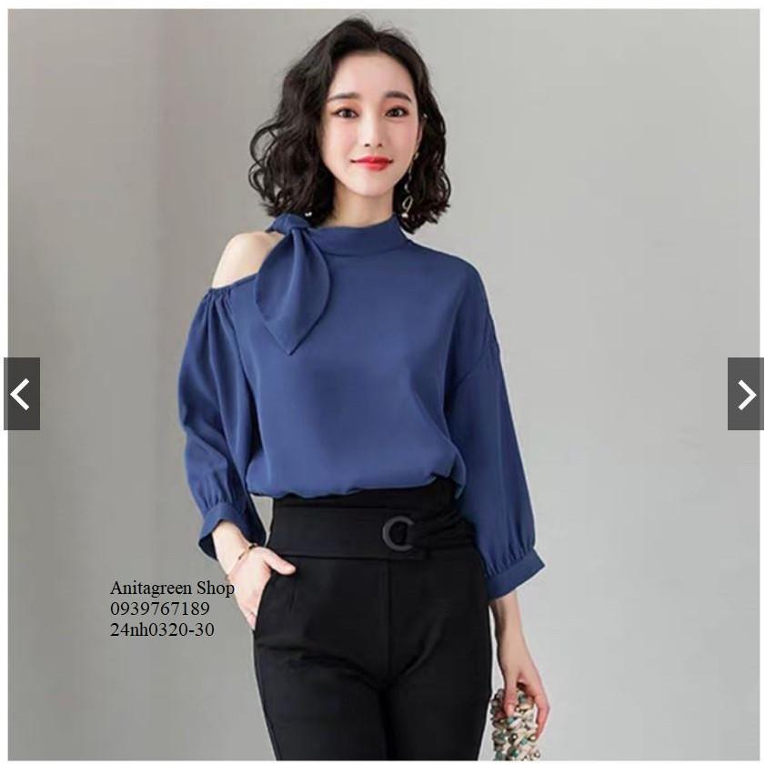 24nh0320-ÁO KIỂU NỮ THẮT NƠ VAI s-6xl