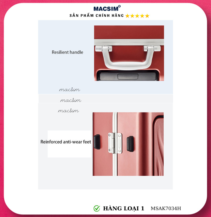 Vali cao cấp Macsim Aksen hàng loại 1 MSAK7034H cỡ 20 inch ( màu đỏ)