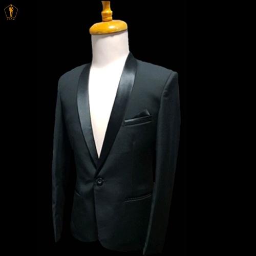 Bộ set vest nam Tuxedo TRAZ màu đen trắng form ôm body kiểu cổ sam (áo vest+quần)