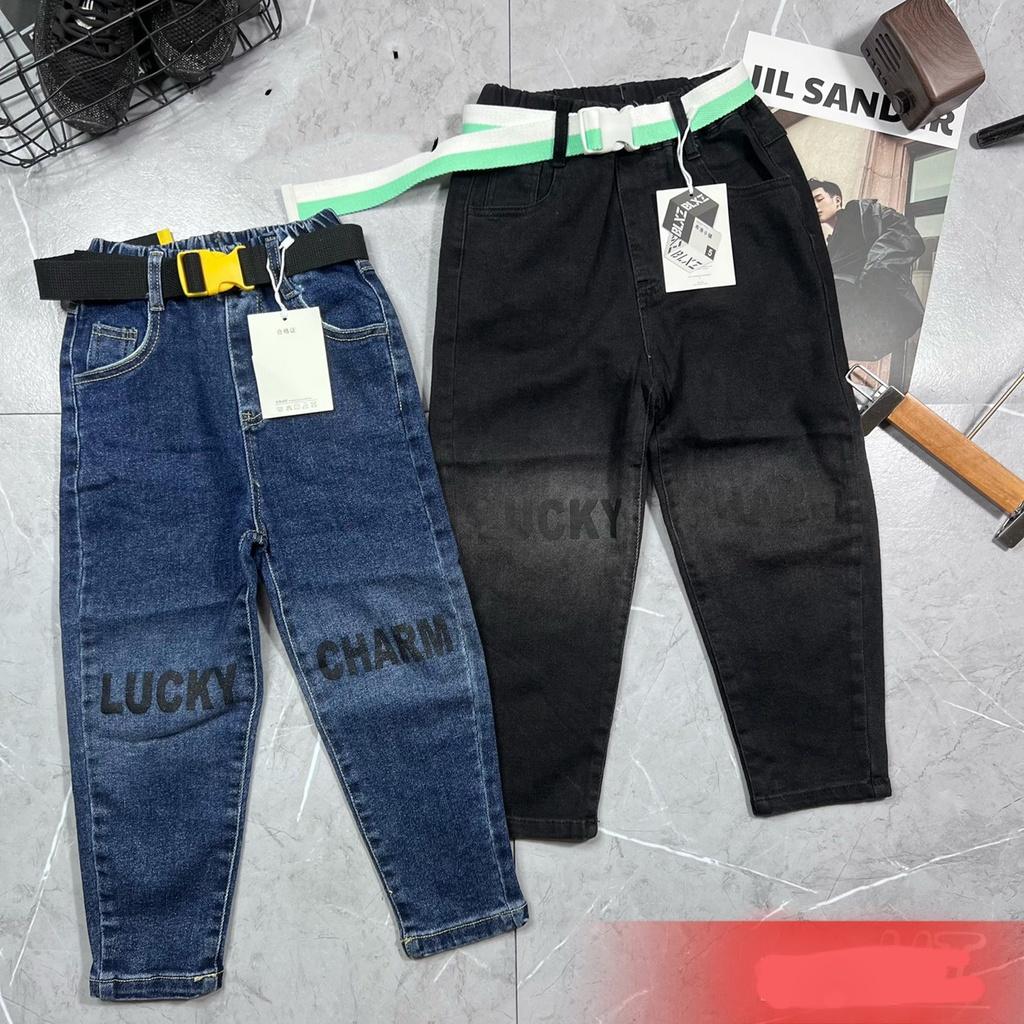 Quần jeans dài cho bé trai bé gái phối đồ phong cách size lớn 13-40kg chất jeans co giãn mềm mịn mát