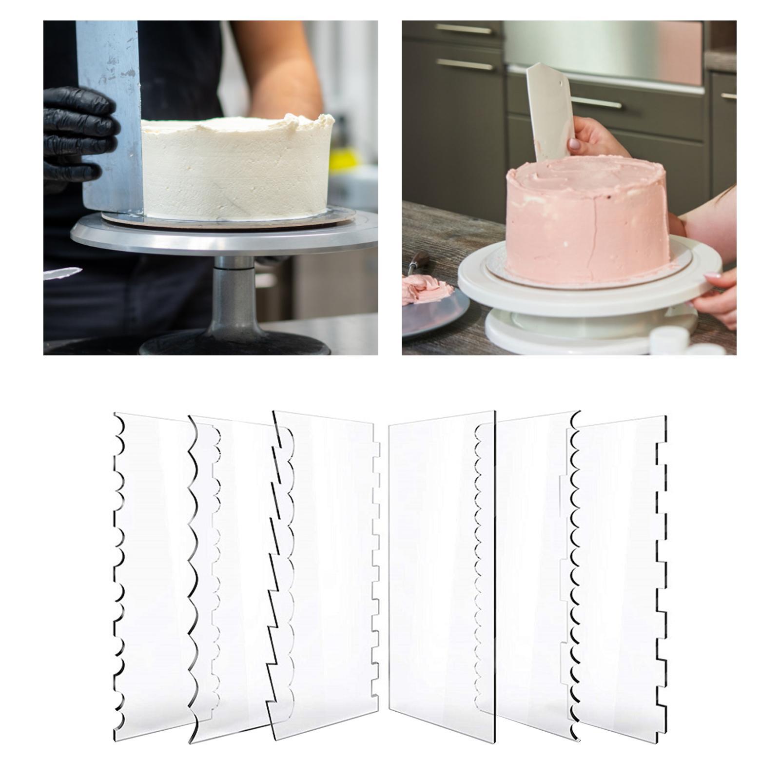 6 Pieces Transparent Acrylic Cake Scraper Patterned Edge Scraper for Wedding