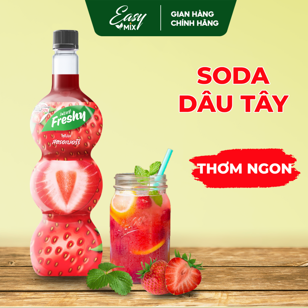 Siro Dâu Tây Freshy Strawberry Syrup Nguyên Liệu Pha Chế Trà Sữa Chai  710ml