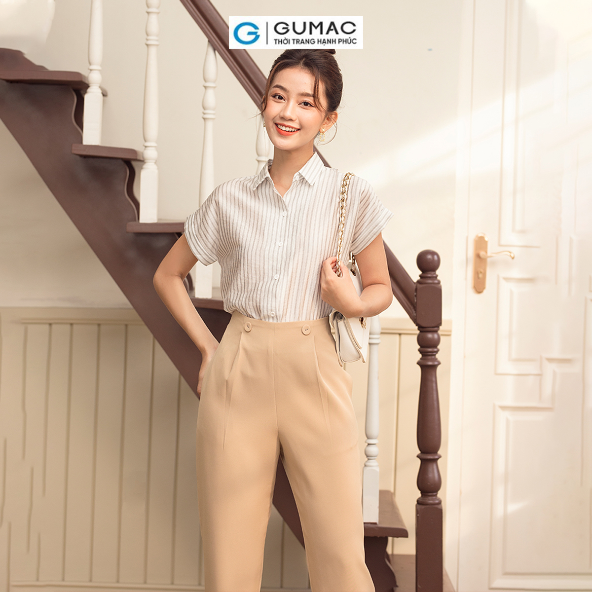 Áo sơ mi nữ tay liền vải xô mềm mát thời trang GUMAC AD06064