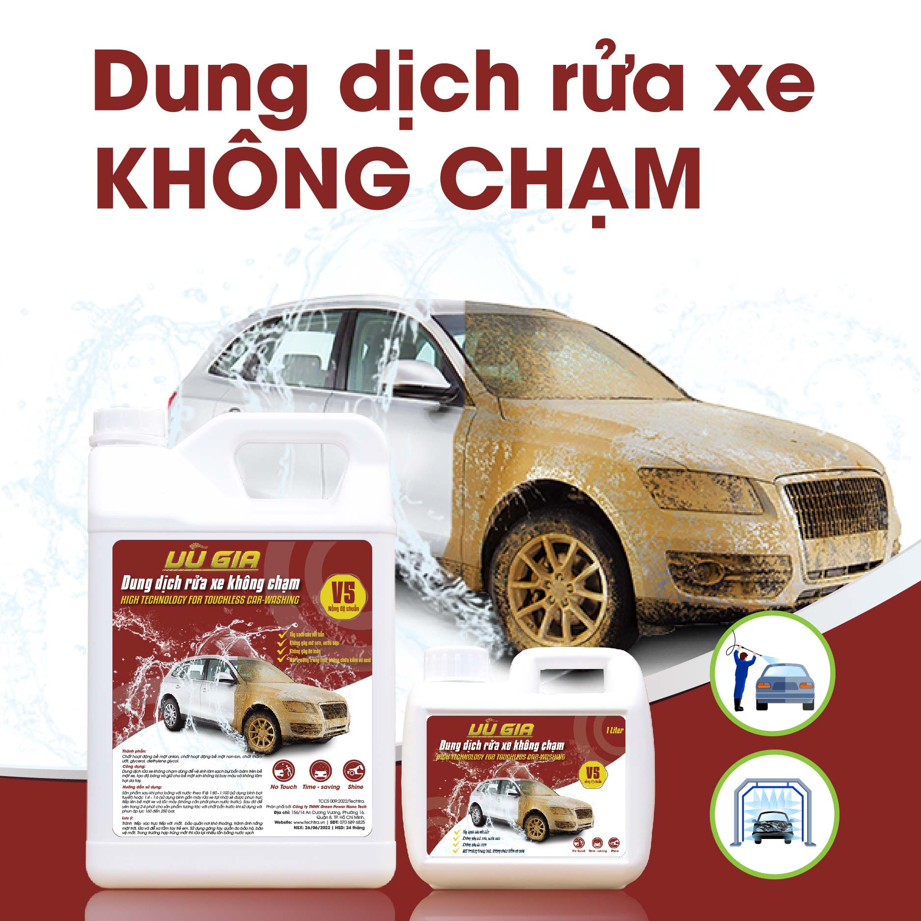 Nước rửa xe không chạm UNITECH V5 (5 lít) | Xà phòng bọt tuyết cho ô tô, xe máy an toàn cho màu sơn, chi tiết kim loại