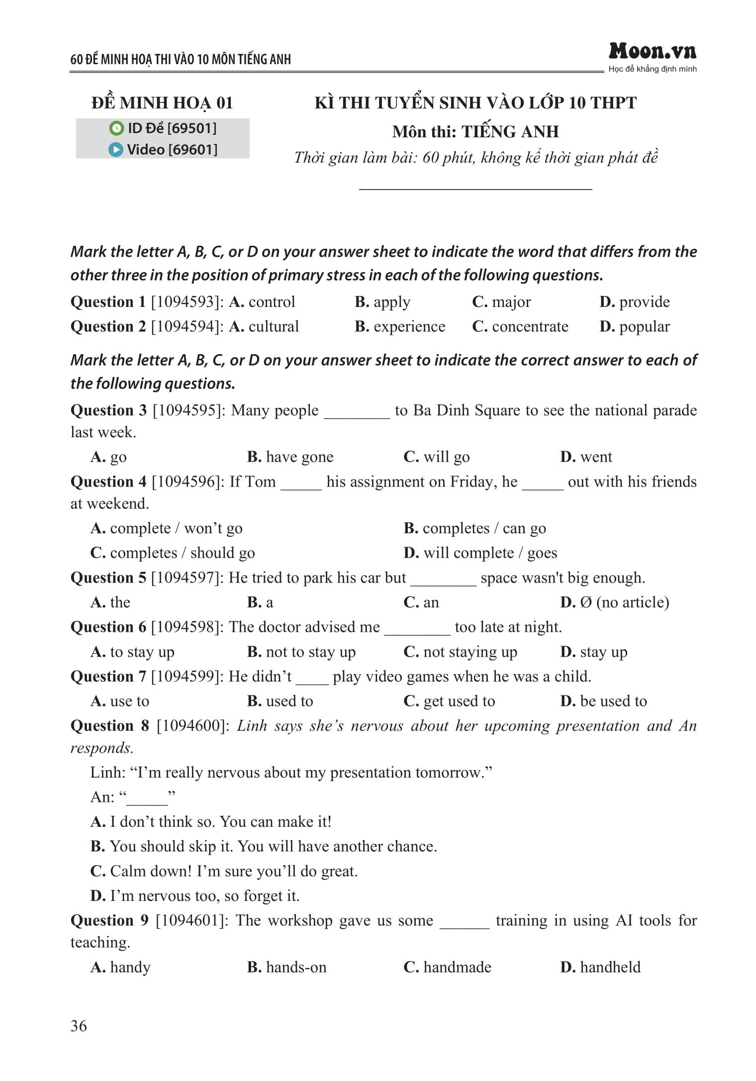 Sách - 60 Đề Minh Họa Thi Vào 10 - Môn Tiếng Anh