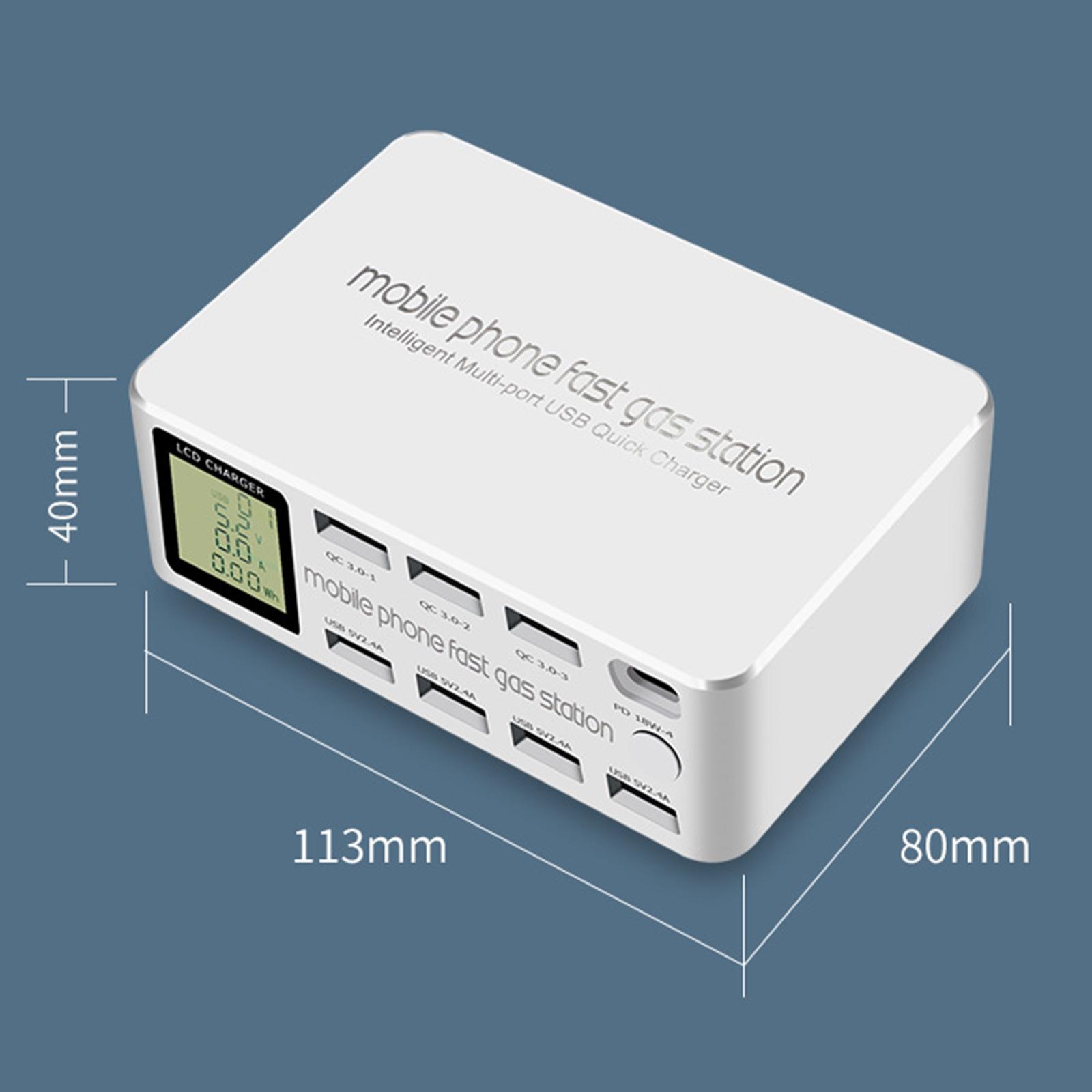8 Ports Quick Charger Charging Station HUB Type C PD Fast Charger EU-Plug