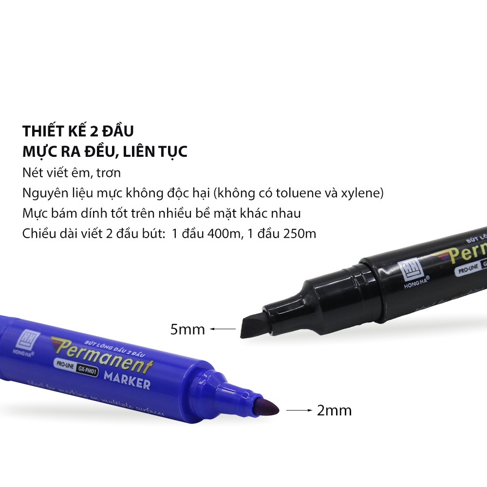 Bút lông dầu không xóa được GX-PM01, 2 đầu bút HH 6668 viết được trên nhiều bề mặt khác nhau, an toàn, không độc hại, mực chống nước, chống mờ và khô nhanh