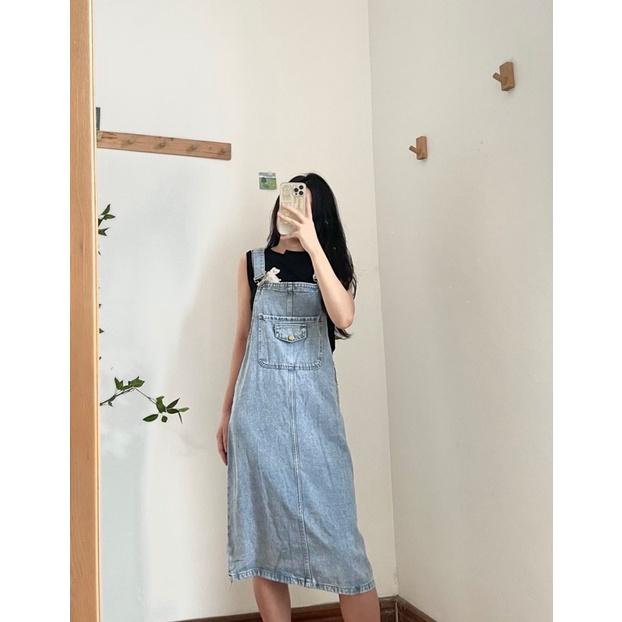 Váy yếm bò dáng suông trơn style basic Hàn Quốc