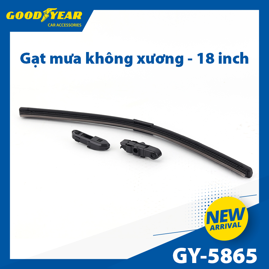Gạt Mưa Không Xương GOODYEAR GY-5865 (18 Inch/450 mm) Chân Cài Đa Năng Lắp Được Nhiều Dòng Xe Đặc Biệt - Nhập Khẩu Chính Hãng