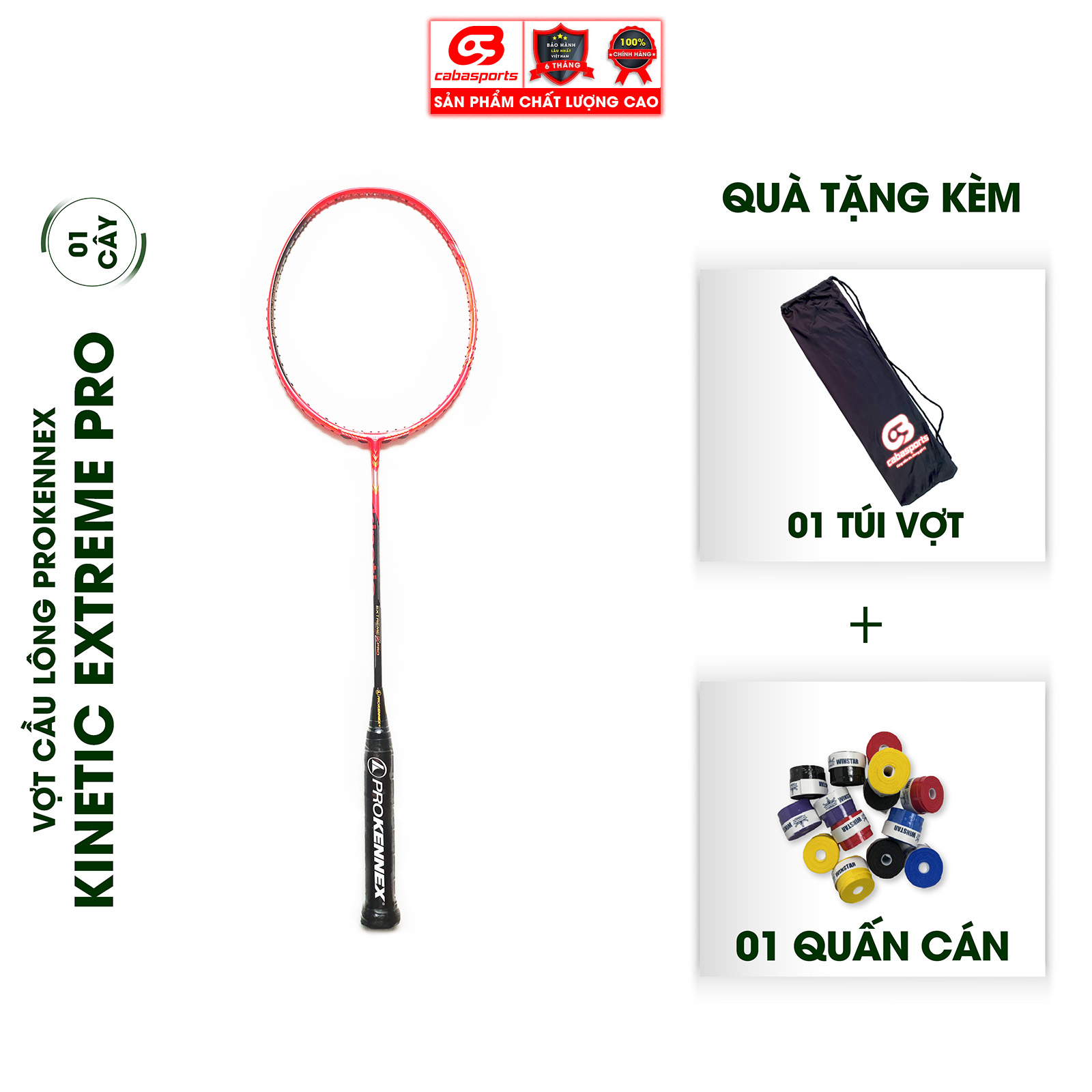 Vợt cầu lông Prokennex KINETIC EXTREME PRO NEW cao cấp chính hãng tấn công mạnh mẽ (1 cây) - Tặng kèm quấn cán