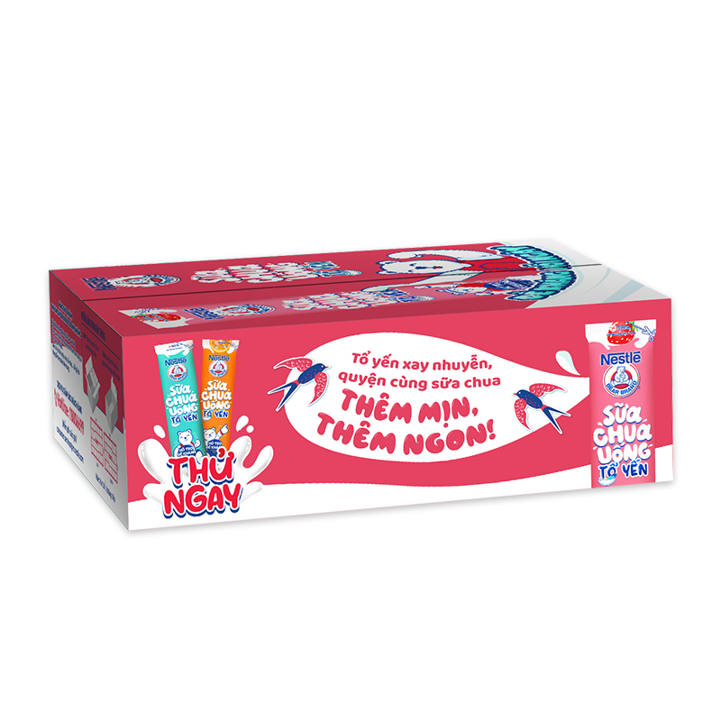 Thùng 28 gói Sữa chua Tổ Yến Nestlé Yogu Gấu Hương Dâu 28x75ml