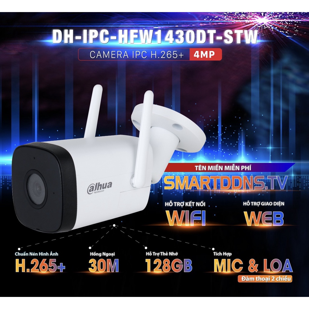 CMR WIFI Dahua DH-IPC-HFW1430DT-STW Outdoor (4.0MP)  Hàng chính hãng