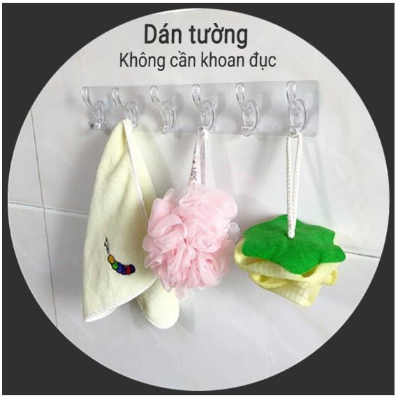 Móc dán tường, thanh 6 móc treo đồ dán tường nhà tắm nhà bếp siêu dính siêu chịu lực