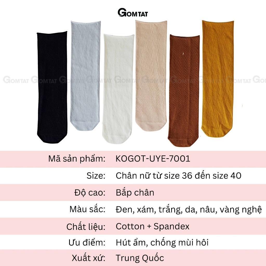 Tất vớ nữ cổ cao trơn, nhiều màu, chất liệu cotton nhẹ mềm mại thấm hút thoáng khí - KOGOT-UYE-7001-1DOI